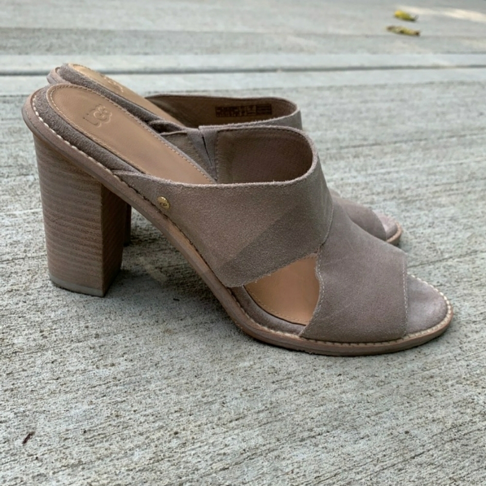 UGG Celia Block Heel taupe Suede Sandal slides 8